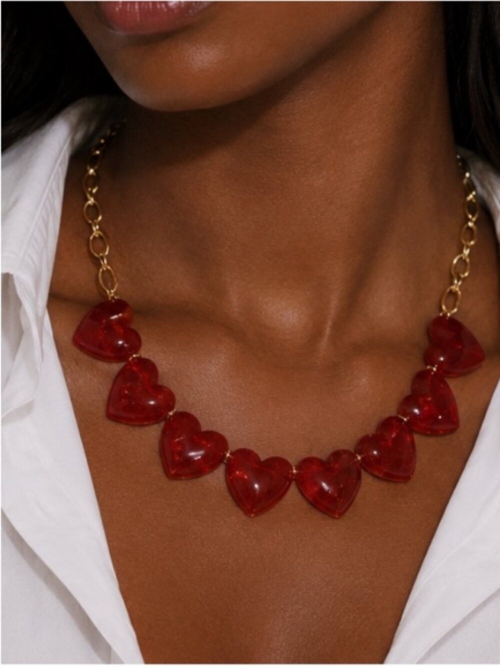 New! Trendy Red Heart Beaded Dopamine Necklace NWOT 3015